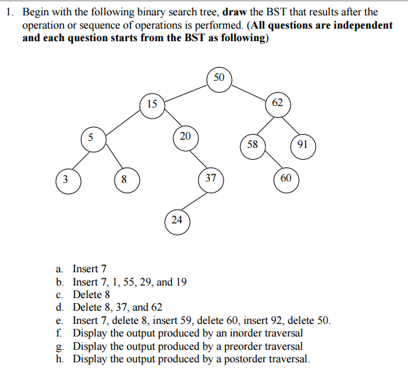 Solved Begin with the following binary search tree, draw the | Chegg.com