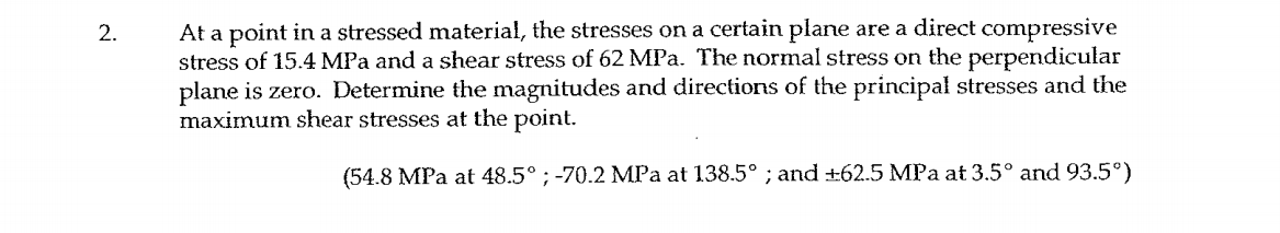 Solved 2. At a point in a stressed material, the stresses on | Chegg.com
