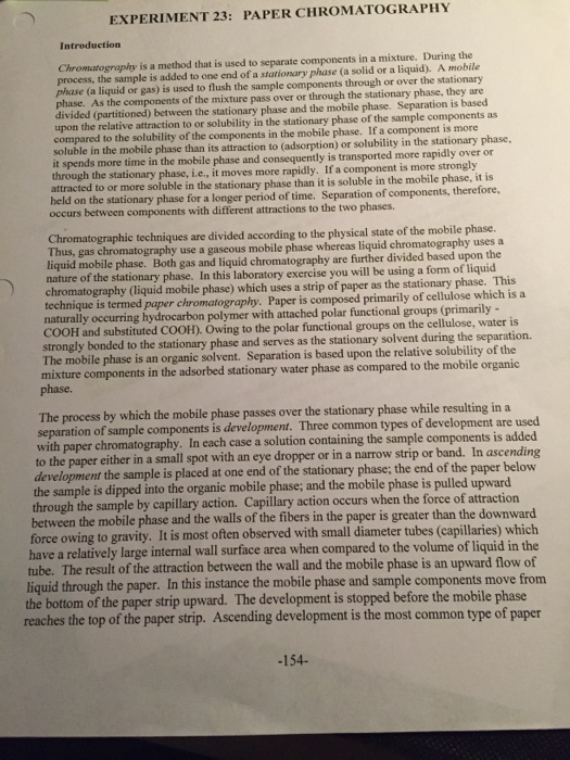 Solved EXPERIMENT 23 PAPER CHROMATOGRAPHY Introduction