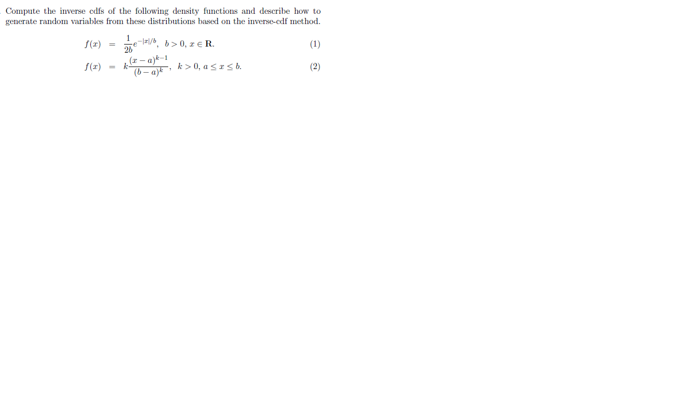 Solved Compute The Inverse Cdfs Of The Following Density Chegg Com