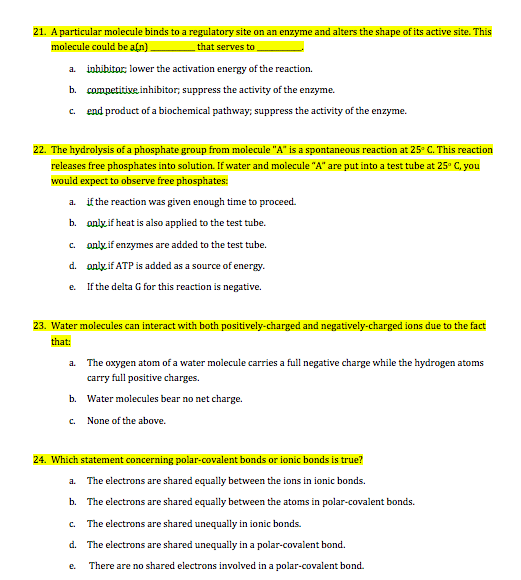 Solved I need help with the following AP Bio questions