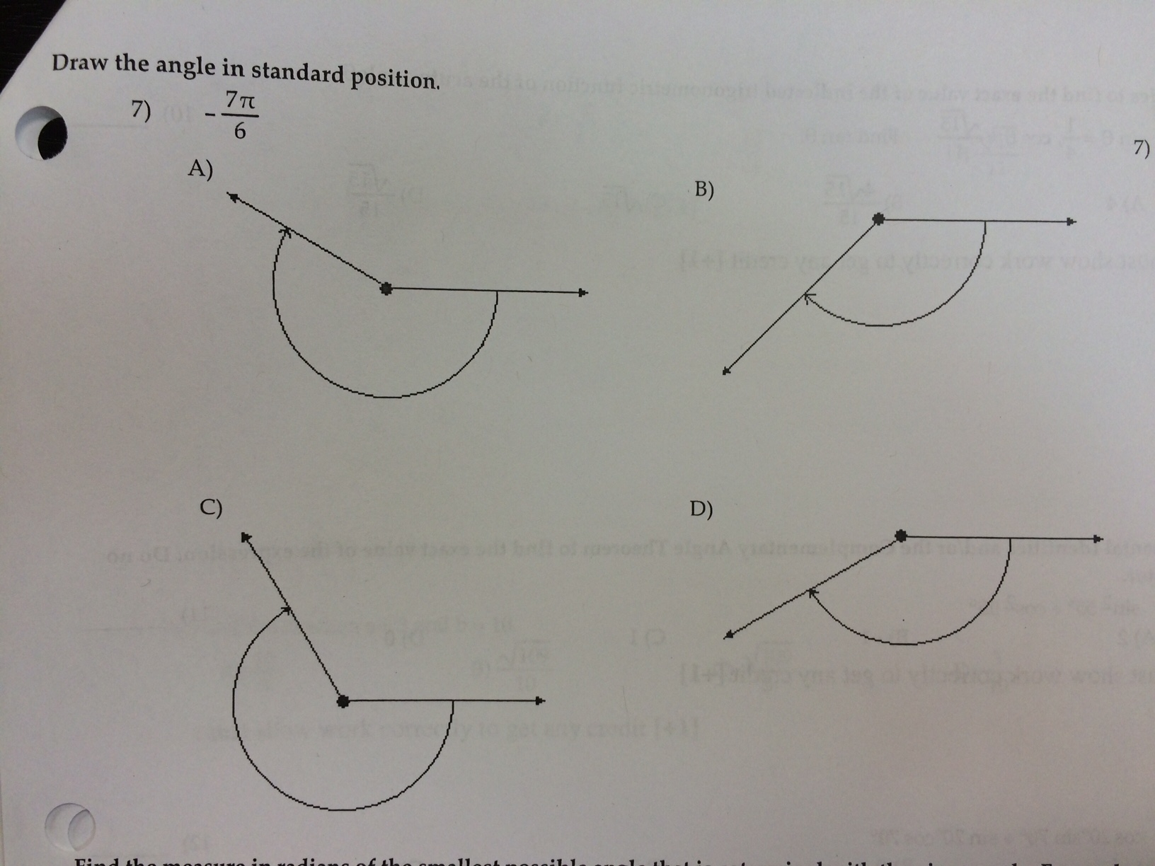 Solved Draw the angle in Standard Position. -7pi/6 | Chegg.com