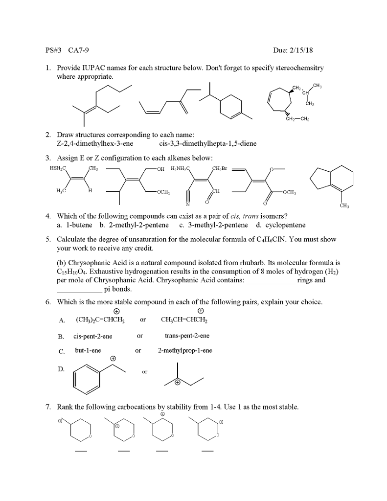 Solved Ps43 Ca7 9 Due 21518 Provide Iupac Names For Each 1942