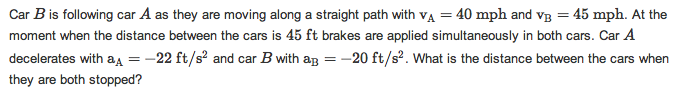 Solved Car B is following car A as they are moving along a | Chegg.com