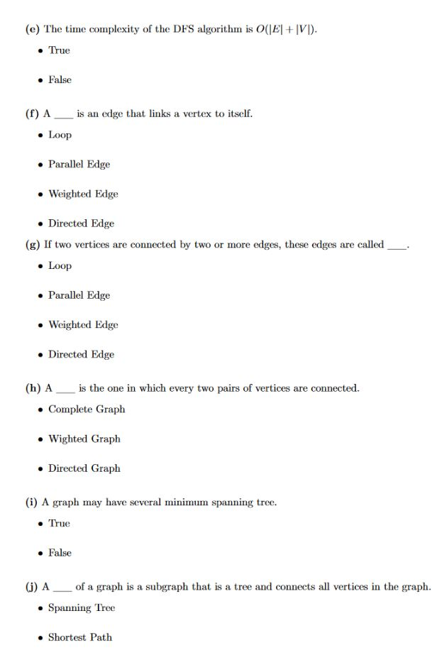 Solved The time complexity of the DFS algorithm is 0(|E| - | Chegg.com