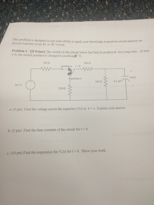 Solved The switch on the circuit below has been in position | Chegg.com