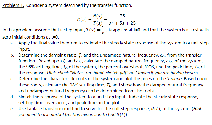 Solved Problem 1. Consider a system described by the | Chegg.com