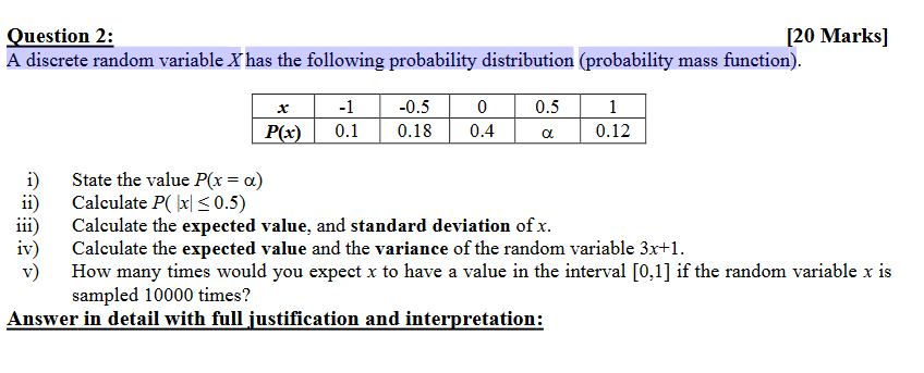 Solved A discrete random variable X has the following | Chegg.com