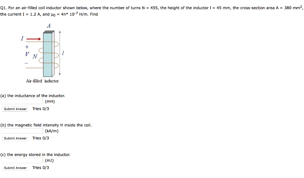 Solved Q1. For an air-filled coil inductor shown below, | Chegg.com