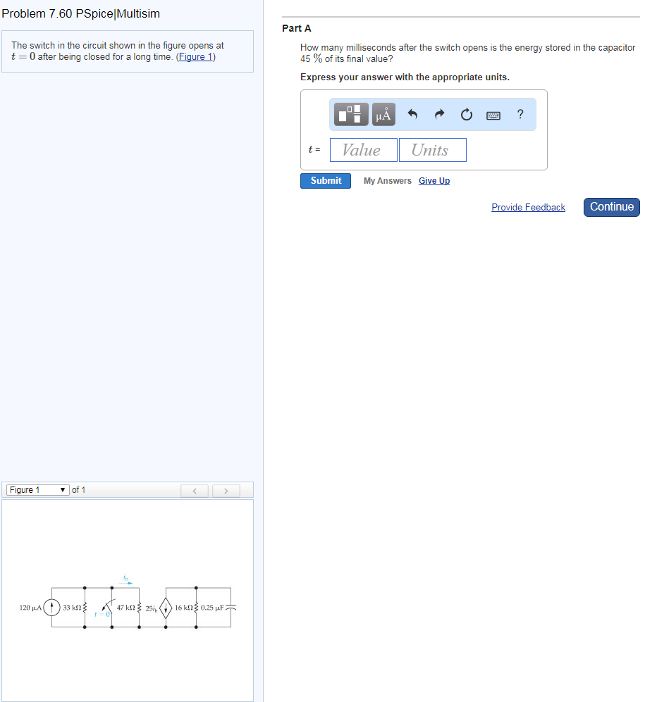 Solved Problem 7.60 PSpiceMultisim Part A The switch in the