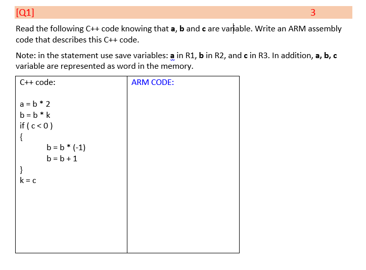 Solved (01) 3 Read the following C++ code knowing that a, b | Chegg.com