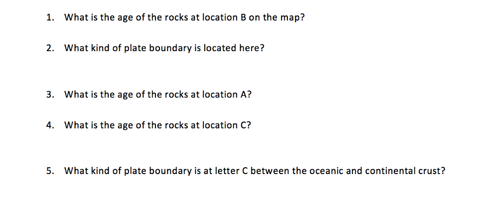 Solved 1. What is the age of the rocks at location B on the | Chegg.com
