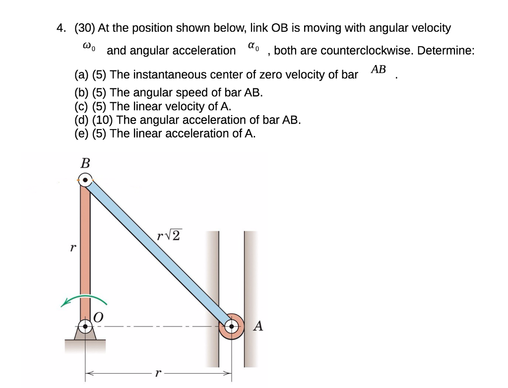 Solved At the position shown below, link OB is moving with | Chegg.com