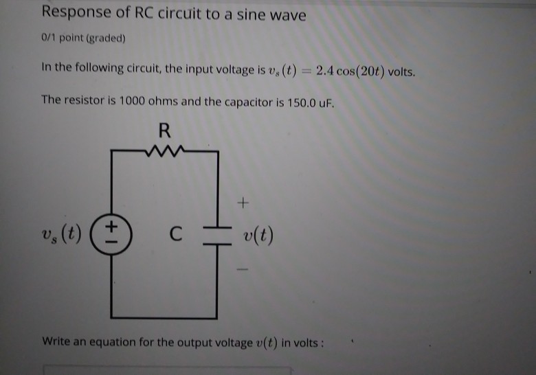 Solved Response of RC circuit to a sine wave 0/1 point | Chegg.com
