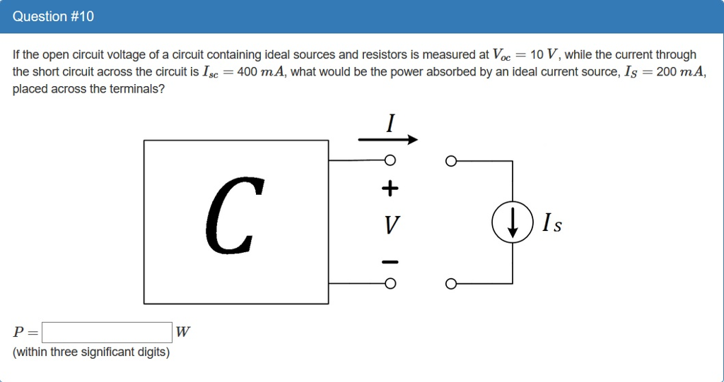 Solved If the open circuit voltage of a circuit containing