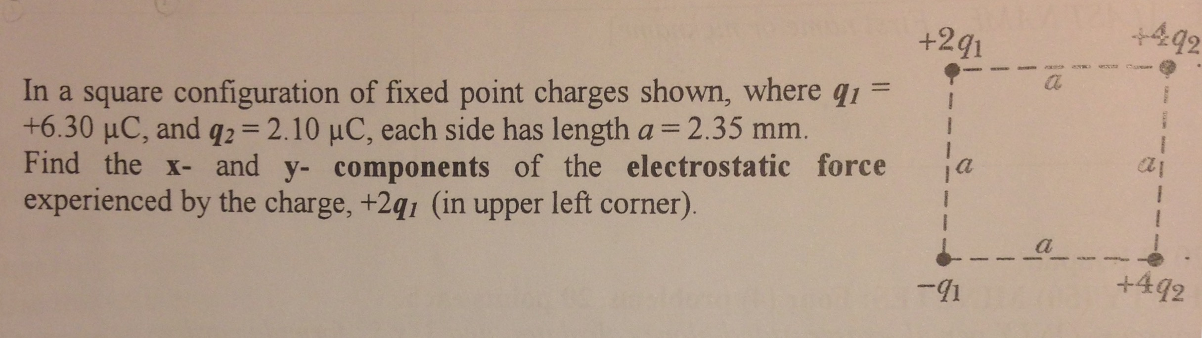 Solved In a square configuration of fixed point charges | Chegg.com