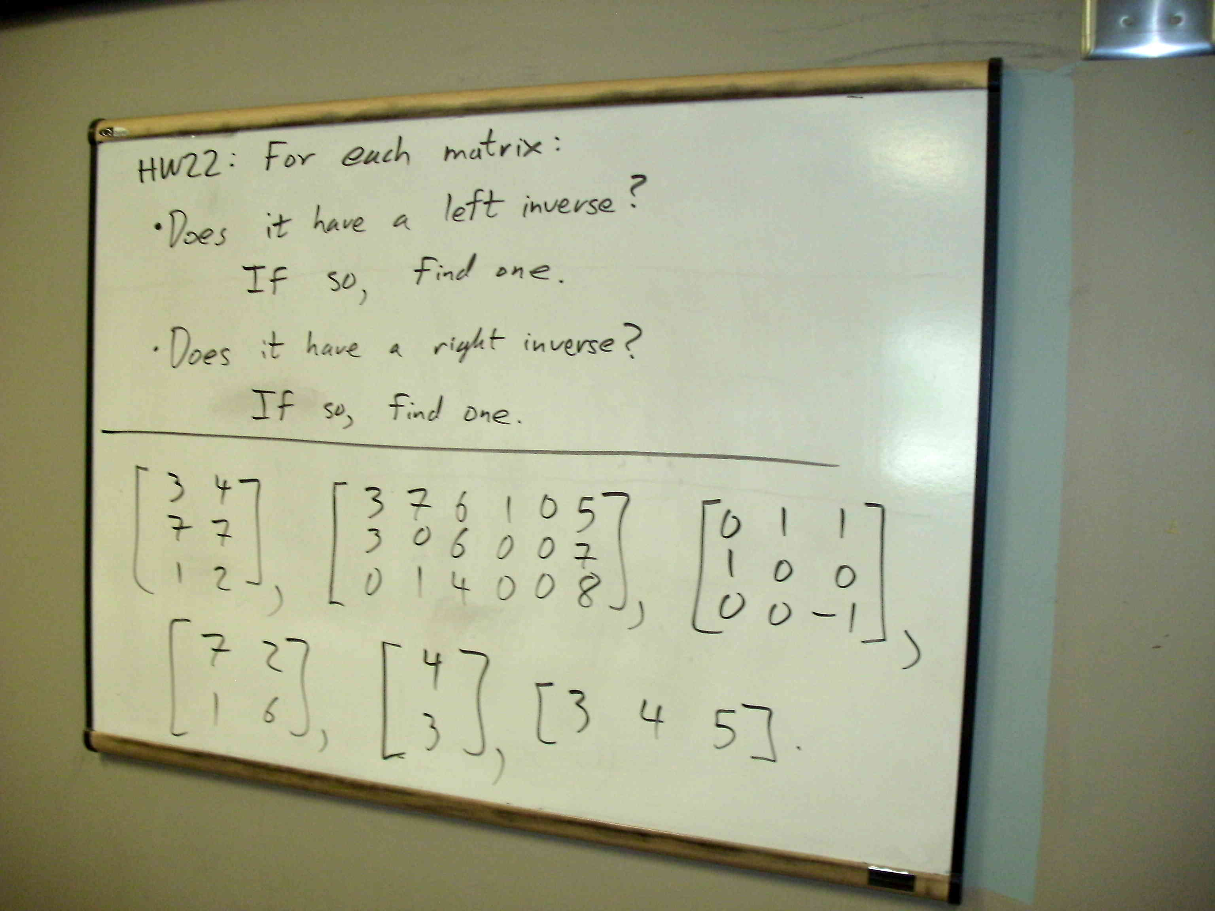 For each matrix: Does it have a left inverse? If, | Chegg.com