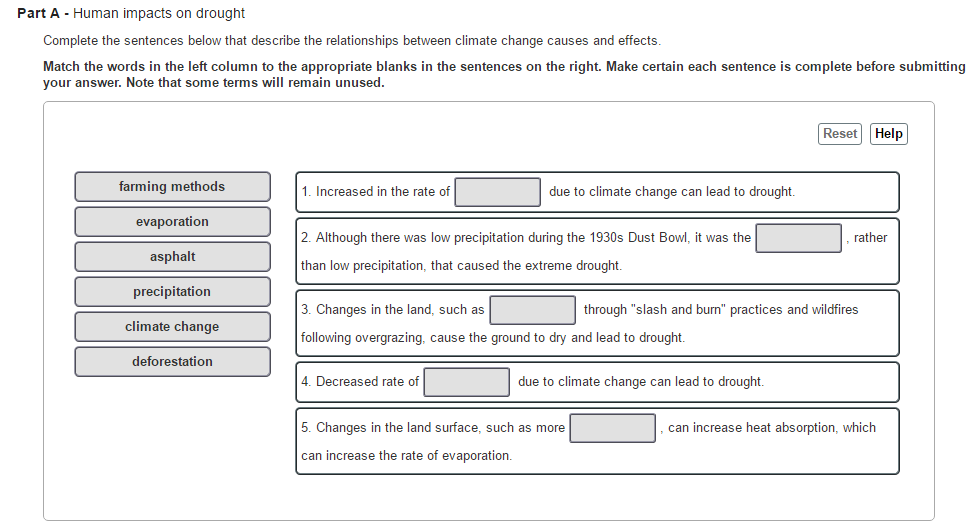 Solved Part A Human impacts on drought Complete the