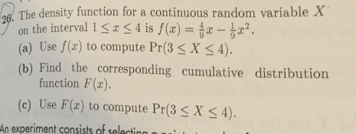 Solved The density function for a continuous random variable | Chegg.com