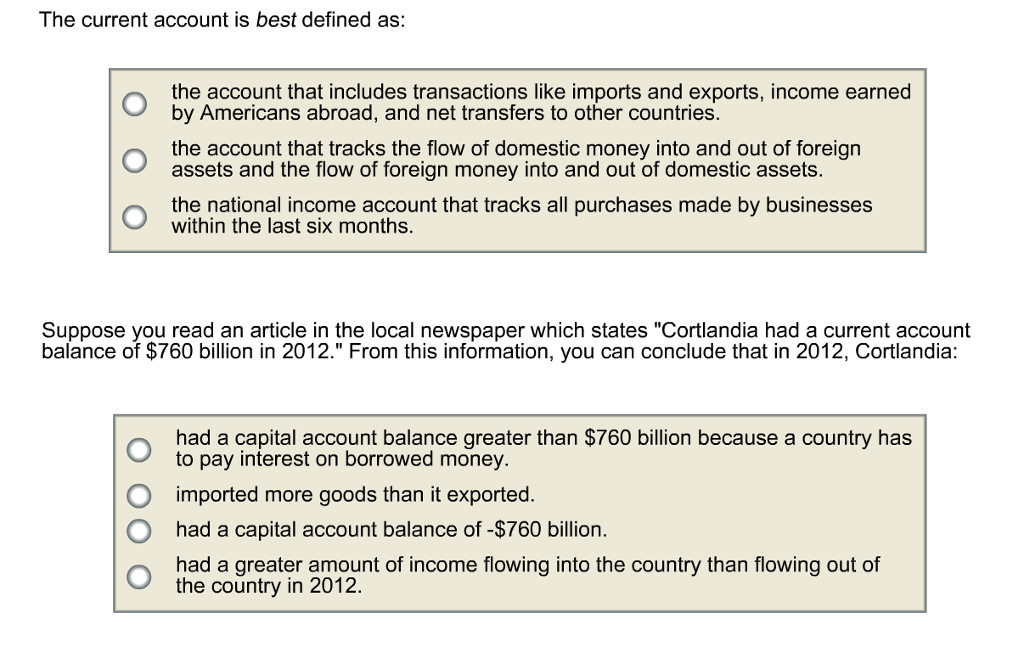 Solved The current account is best defined as: the account | Chegg.com