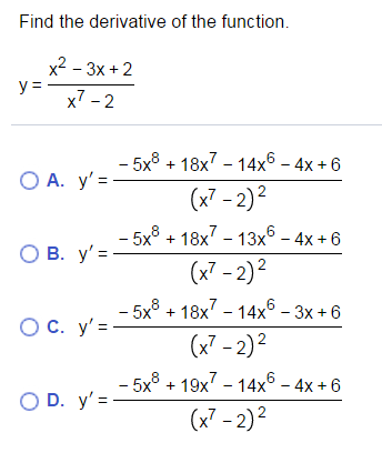 Solved Find the derivative of the function. y = x^2 - 3x + | Chegg.com