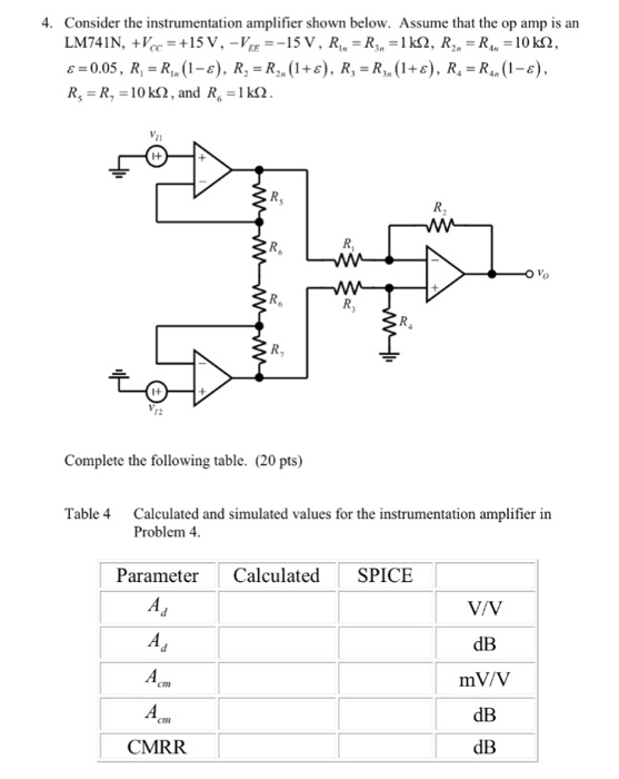 Solved Consider the instrumentation amplifier shown below.