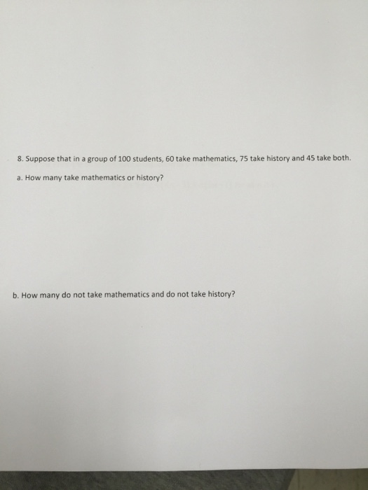 Solved Suppose That In A Group Of 100 Students 60 Take Chegg