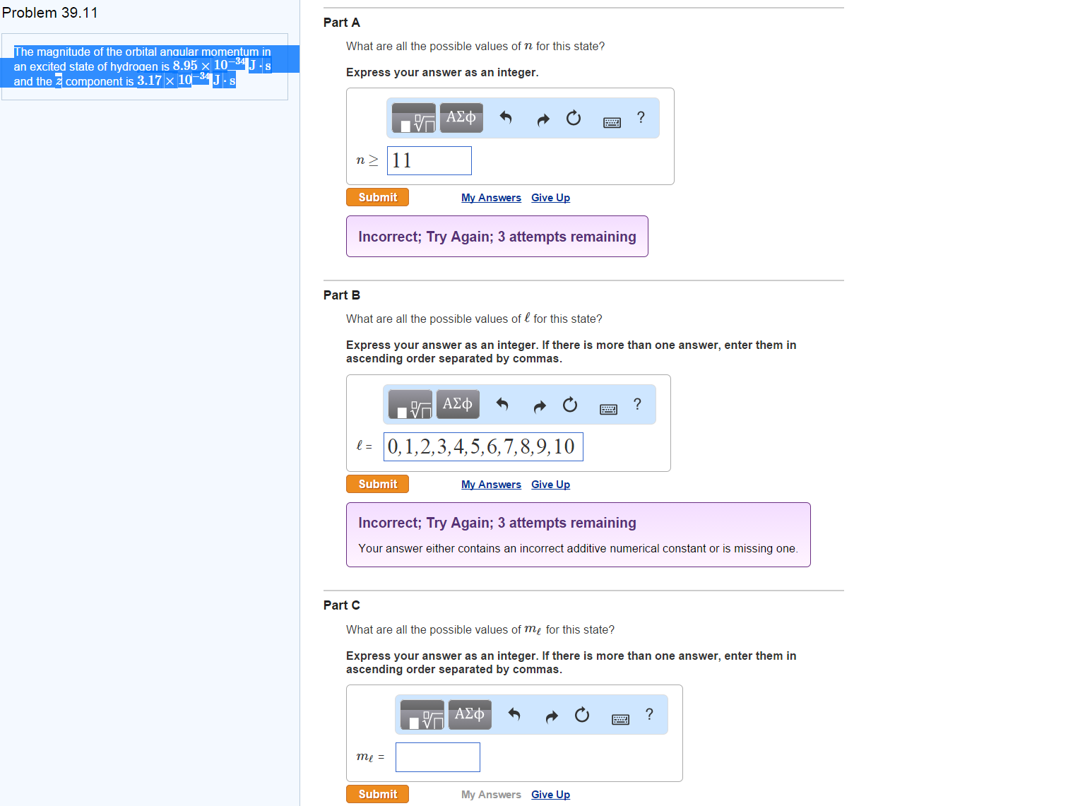 Solved The magnitude of the orbital angular momentum an