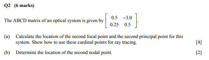 Solved Q2 (6 marks) The ABCD matrix of an optical system is | Chegg.com