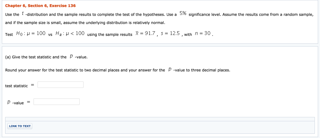 Solved Chapter 6, Section 6, Exercise 136 use the t | Chegg.com