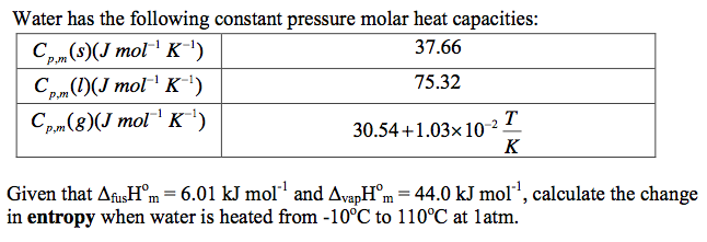 Given that fusH = 6.01 kJ mol-1 and vapH = 44.0 kJ | Chegg.com