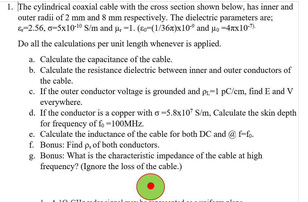 Solved 1. The cylindrical coaxial cable with the cross