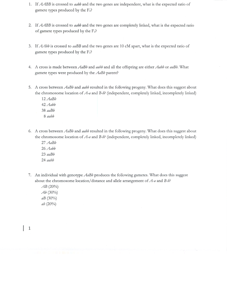 Solved 1. If AABB is crossed to aabb and the two genes are | Chegg.com