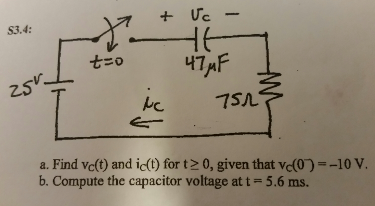 Solved Find Vc(t) and ic(t) for t >GE0, given that Vc(0) = | Chegg.com