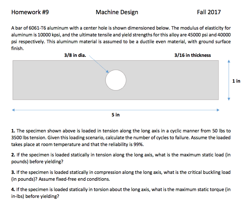 Solved Homework 9 Machine Design Fall 2017 A bar of 6061T6