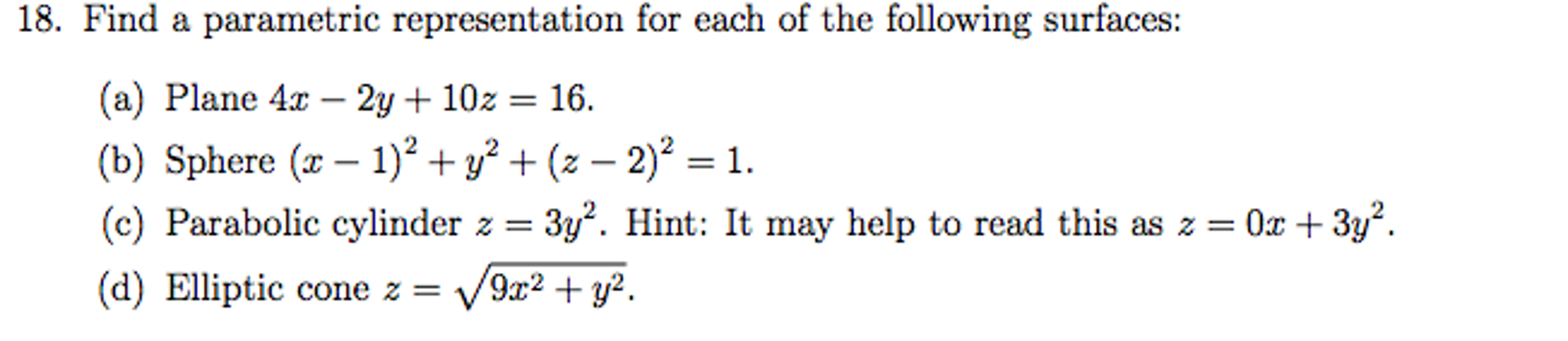 Solved Find a parametric representation for each of the | Chegg.com