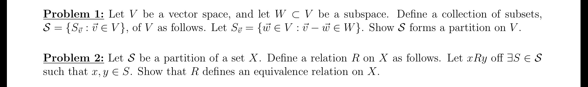 Solved Problem 1: Let V be a vector space, and let W V be | Chegg.com