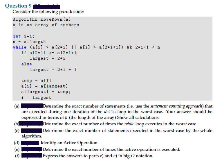 Big-Oh-Notation #3 Question 9 Consider the following | Chegg.com