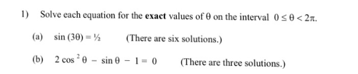 Solved Solve each equation for the exact values of theta on | Chegg.com