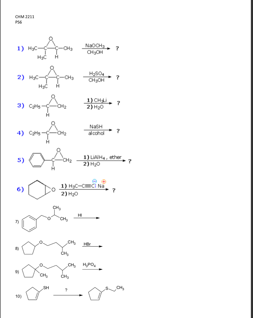 Solved CHM 2211 PS6 Нас н H2S04 2) H3C CH3 H3C H 3) | Chegg.com