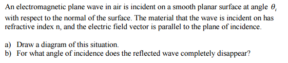 Solved An electromagnetic plane wave in air is incident on a | Chegg.com
