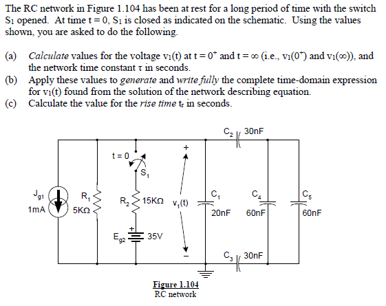 calculate value tau and rise time The RC network in | Chegg.com