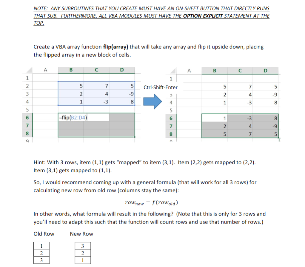 Create a VBA array function flip(array) that | Chegg.com