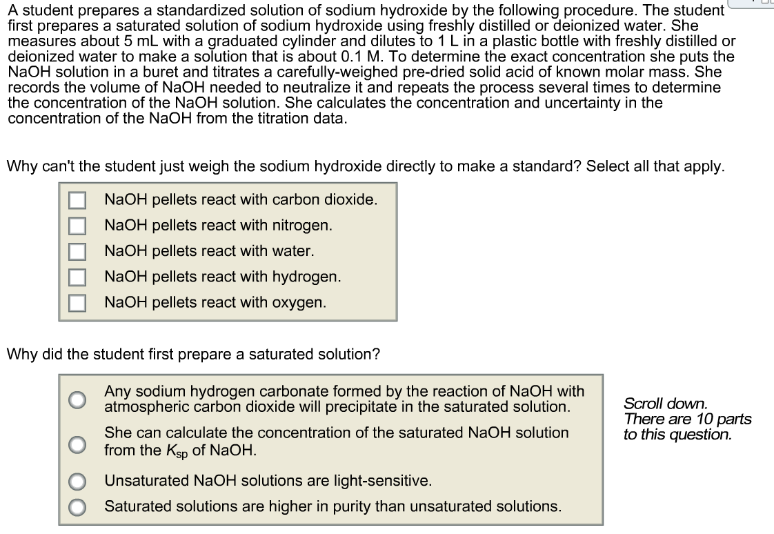 Solved A student prepares a standardized solution of sodium