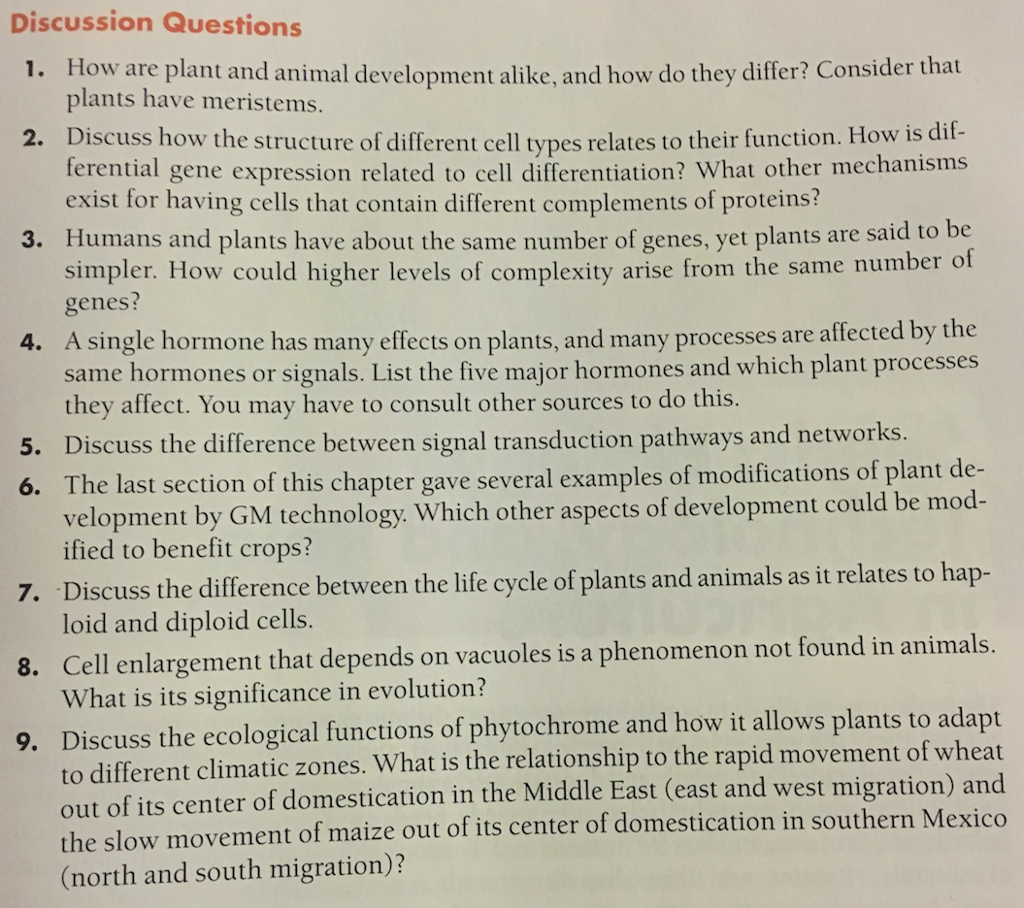 Solved How are plant and animal development alike, and how