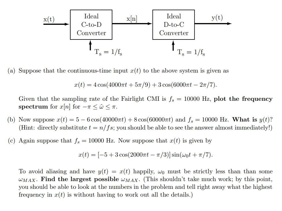 (a) Suppose that the continuous-time input x(t) to | Chegg.com