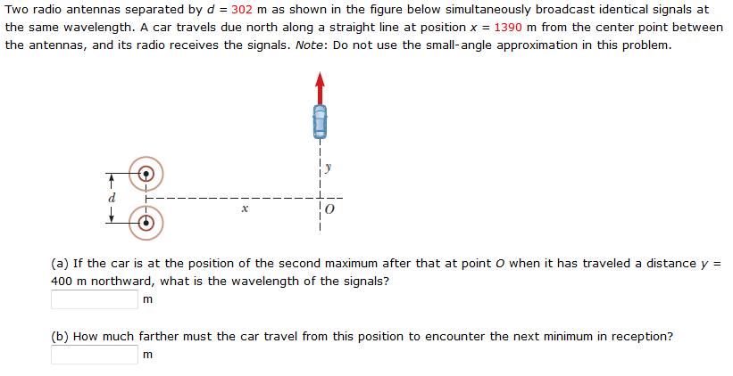 Solved Two radio antennas separated by d = 302 m as shown in | Chegg.com