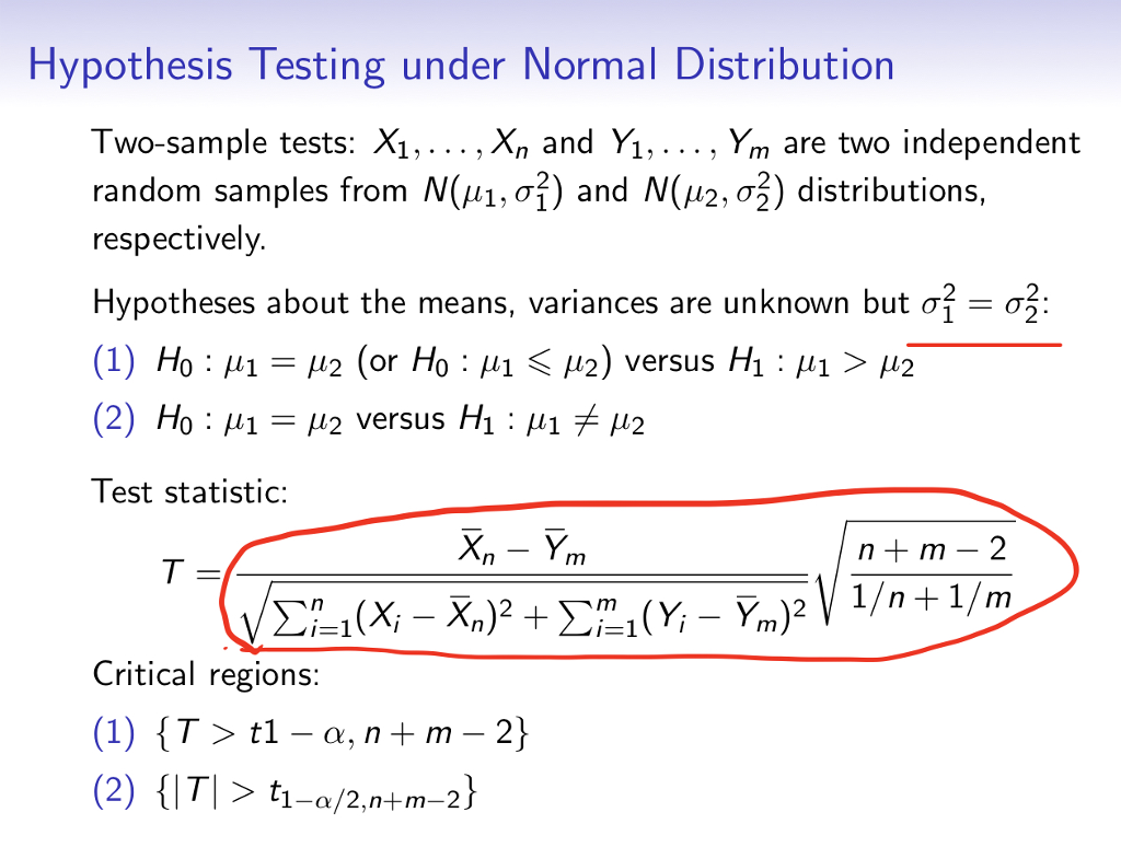 normal distribution hypothesis testing formula