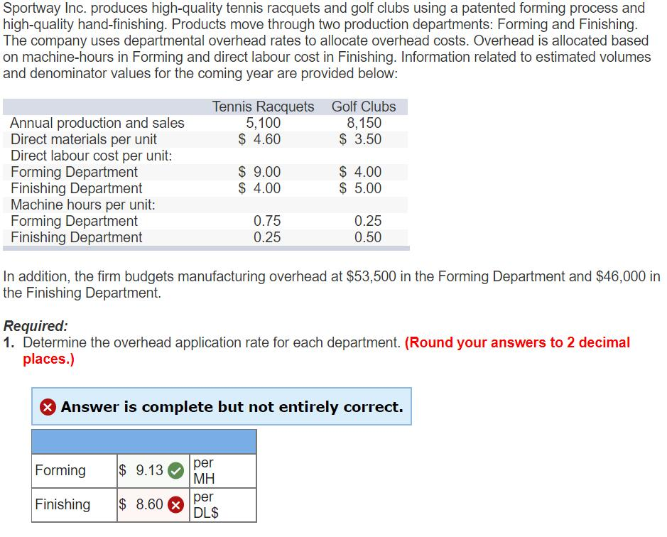 Solved Sportway Inc. produces highquality tennis racquets
