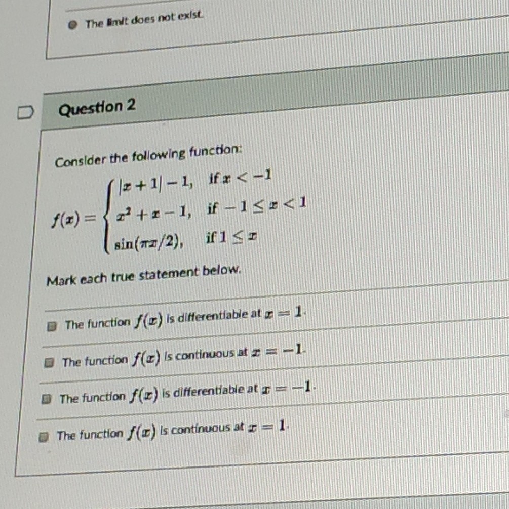 Solved 0 The Lmit Does Not Exist D Question 2 Conslder The Chegg